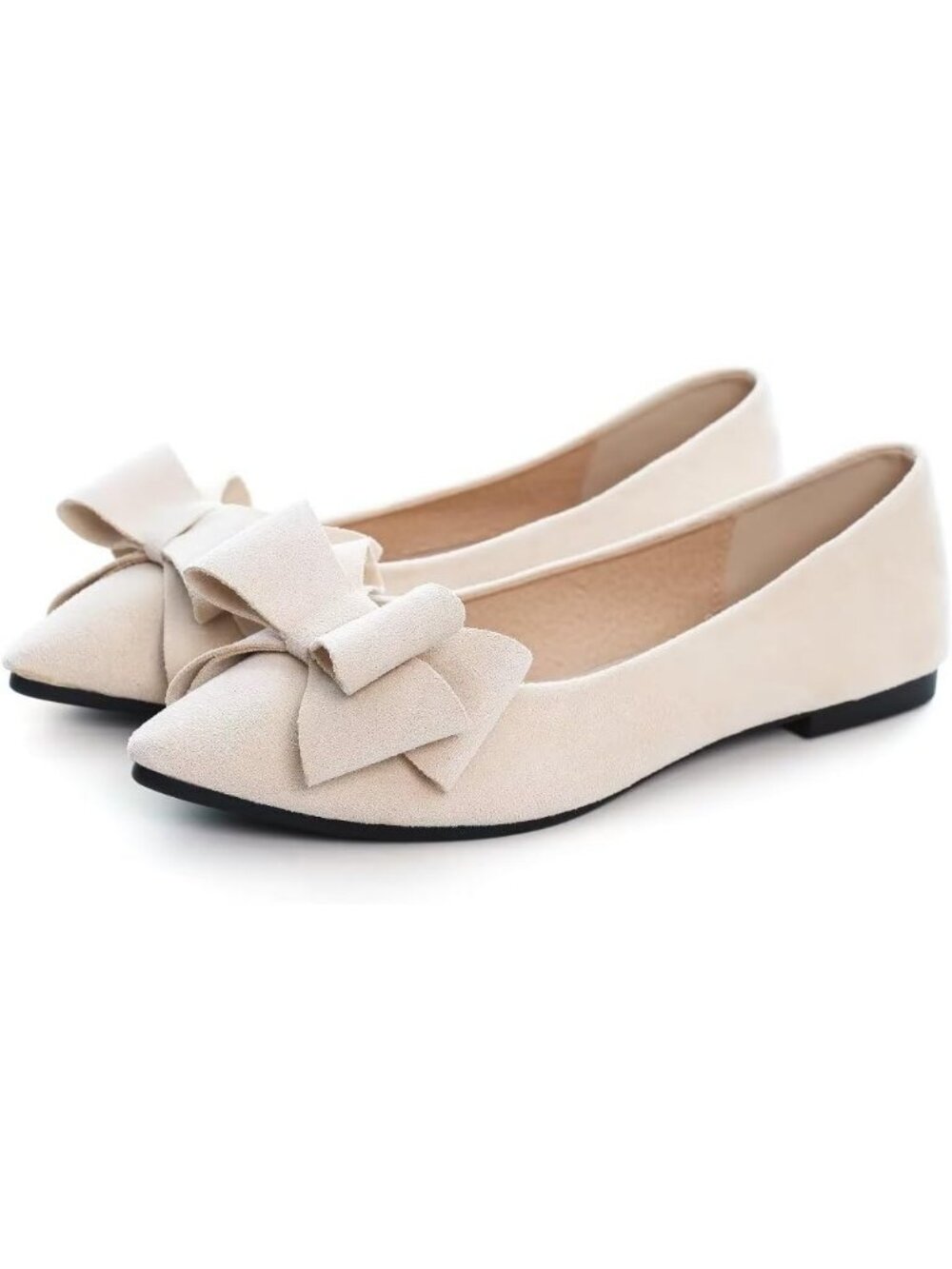 Women's Apricot Suede Fashion Bowknot Flats Comfort Pointed Toe Dressy Shoes - Picture 4 of 6